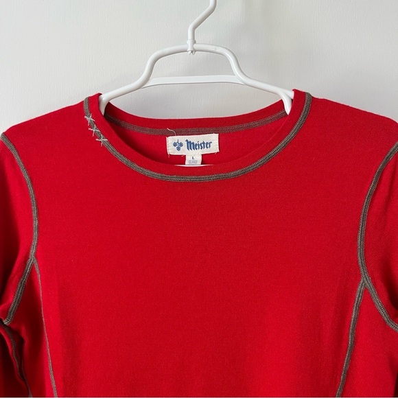 Meister Cabincore Contrast Stitch Embroidered Wool Blend Kiss Me Ski Sweater - Picture 4 of 13